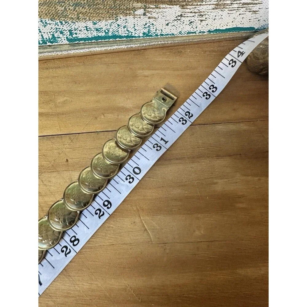 VTG Gold Tone Metal Coin Disc Female Profile Belt Womens 32 Inch